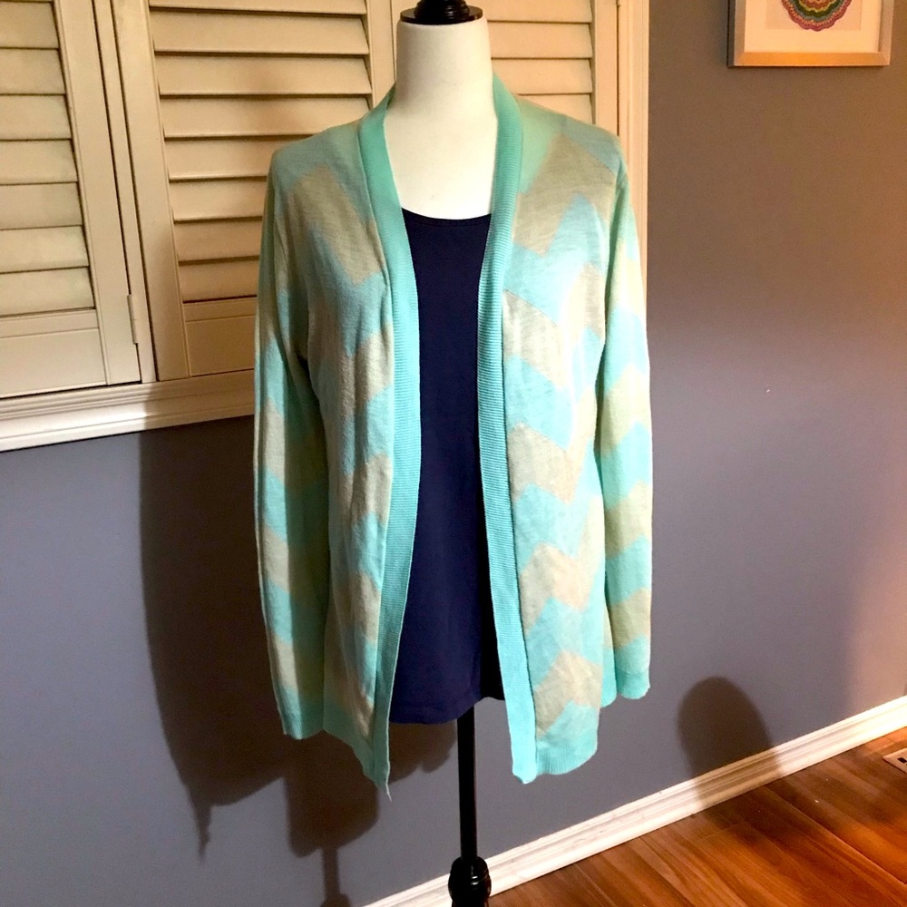 Gorgeous mint green and tan sweater size L